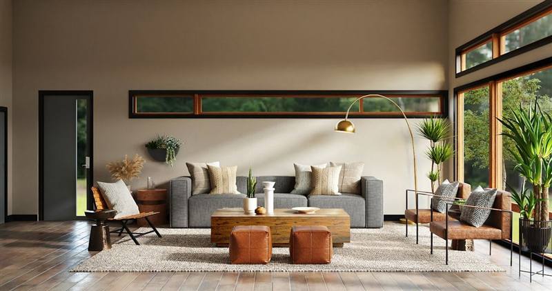 Living room with large windows